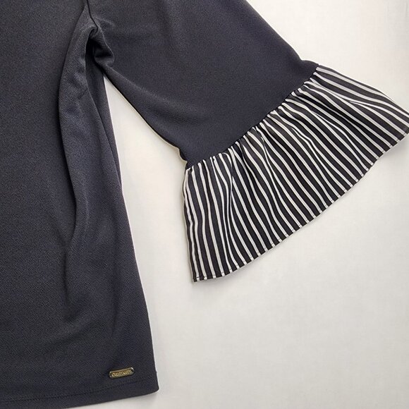 Calvin Klein Womens L Large Flare with Piping Pullover Blouse Black with stripes - Picture 3 of 12